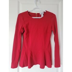 Carmen Marc Valvo Vibrant Red Longsleeve Peplum Top